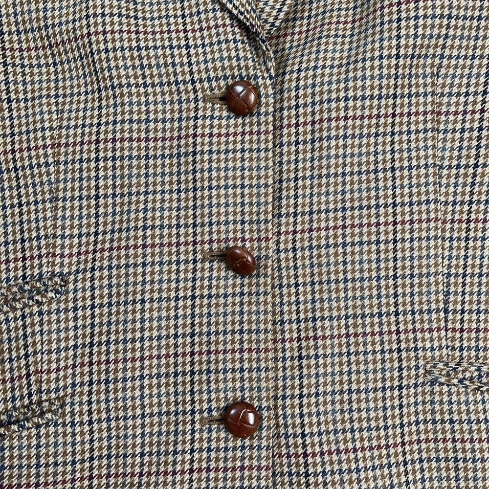 VTG Talbots Riding Blazer Wool Leather Equestrian Heritage Brown Plaid 14 USA - Picture 5 of 13